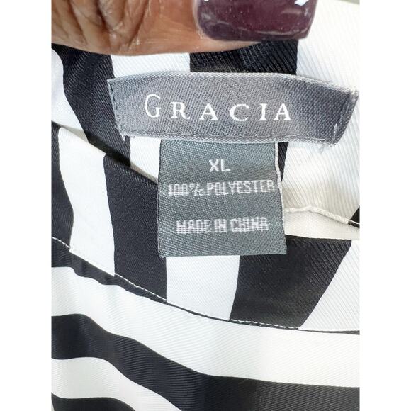 Gracia Black White Striped High Waist A-Line Maxi Skirt XL | Flare - Picture 10 of 10